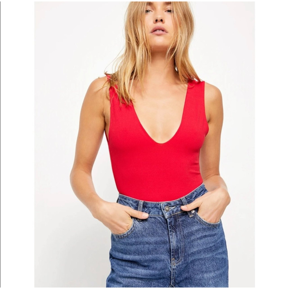 FREE PEOPLE Keep It Sleek Red Bodysuit - Picture 3 of 6